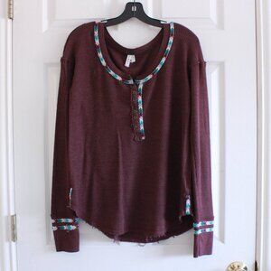 Free People Rainbow Thermal Henley Long Sleeve Knit In Wine